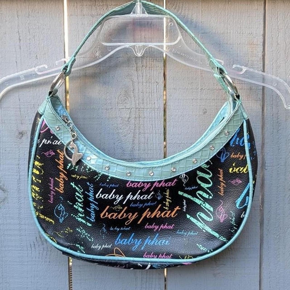 Baby Phat Black and Aqua Shoulder Bag